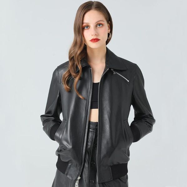 

women's leather & faux causal 2021 black genuine jacket women classic natural sheepskin coat autumn outerwear