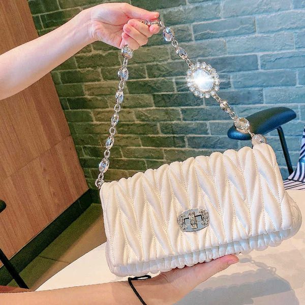 

2021 xiaoxiangfeng lingge bag rhinestone fashion chain versatile underarm diagonal cross pleated female