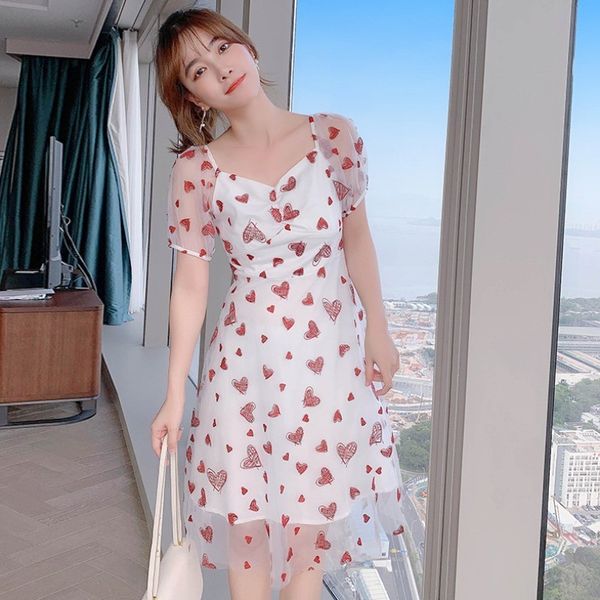 

summer floral embroidery tulle female dress sweet elegant high waist mesh women a-line party dresses 210518, Black;gray