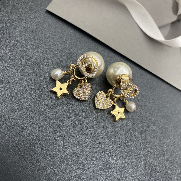 

design jewelry letter front and back pearl star pendant personality fashion versatile earrings, Golden
