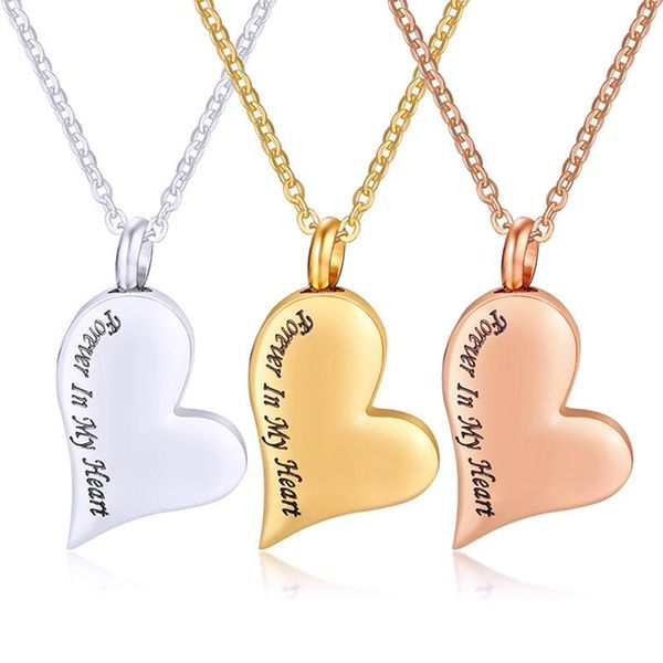 

pendant necklaces stainless steel heart necklace memorial cremation urn locket bone ash jewelry for men women chain, Silver