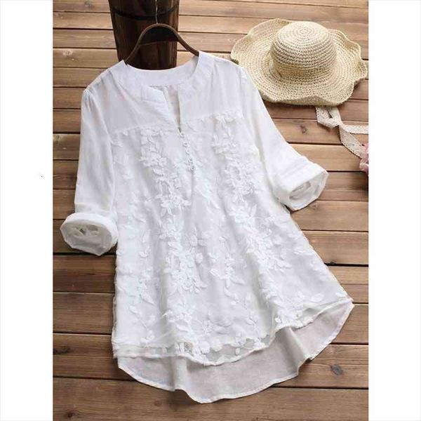 

embroidery womens white blouse casual plus size elegant v-neck long sleeve tunic summer autumn floral print womens shirt