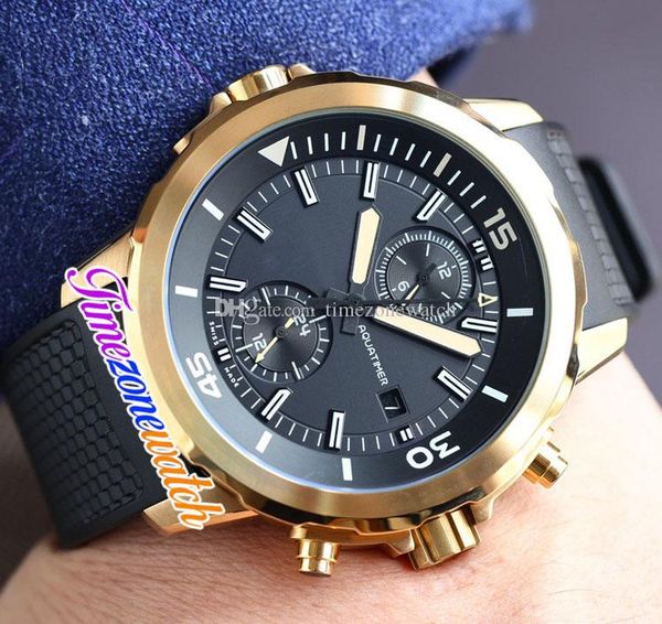 

44mm aquatimer family iw379503 4813 automatic mens watch black dial rose gold case black rubber strap sport watches no chronograp262a, Slivery;brown