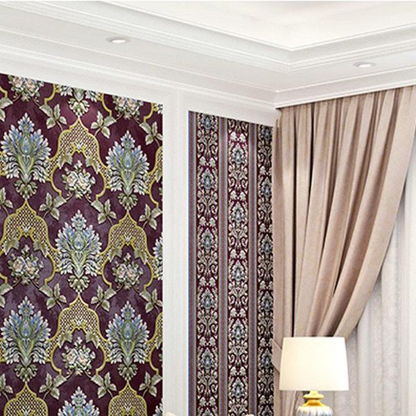 

wallpapers 3d three-dimensional european damascus wallpaper waterproof golden warm bedroom living room project tv background