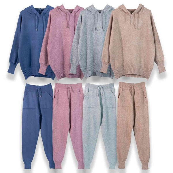 

women's two piece pants colorfaith autumn winter women sets 2 pieces hooded sweater pullovers long knitwear warm lady tracksuit suits w, White