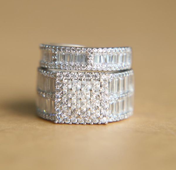 

wedding rings 2021 arrive luxury princess cute cubic zirconia bling sparking couple engagement ring set, Slivery;golden