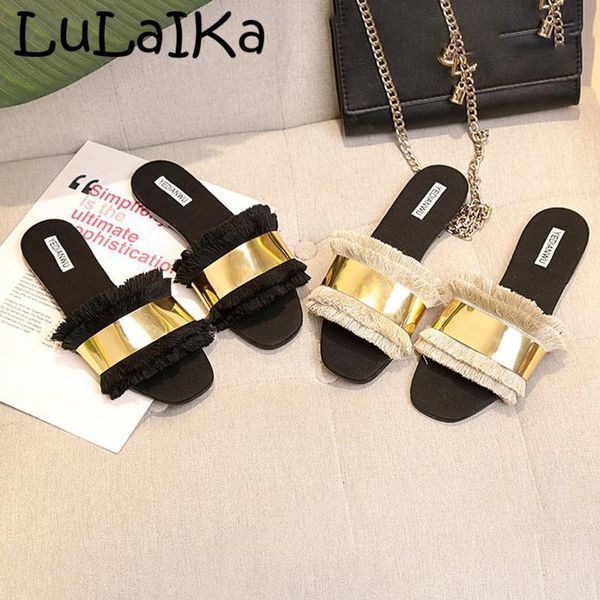 

slippers 2021 summer ladies fashion round head tassel comfortable anti-slip sandals versatile pieces of decorative office shoes, Black