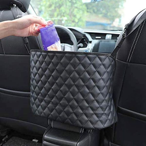 

car organizer auto vent outlet trash box pu leather mobile phone holder storage bag automobile hanging styling