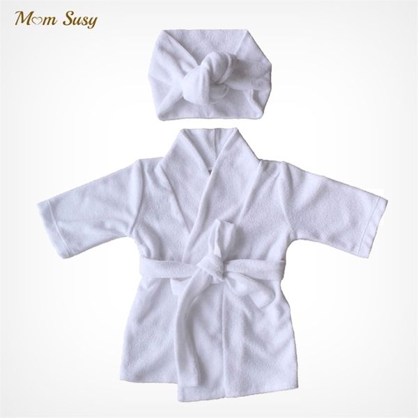 Baby Baby Boy Girl Robe Set 100% Algodão Toalheiro Terry Bathrobe Bathrobe Com Capuz SleeProbe com Headwear Casa Terno 0-2Y 211109