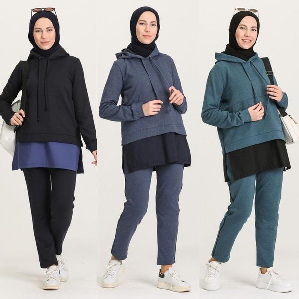 

ethnic clothing slit hooded tracksuit plain lady collar cordless unlined two colors long sleeve seasonal women muslim fashion hijab sportswe, Red