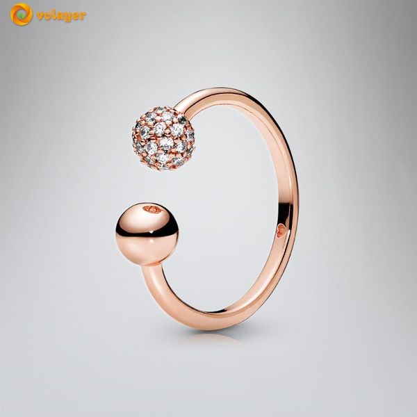 

cluster rings volayer 925 sterling silver polished & pave bead open original women's engagement gift, Golden;silver