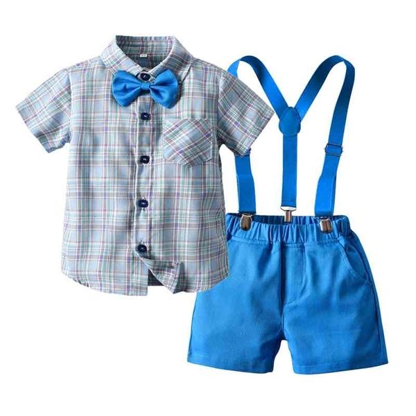 Верхняя и верхняя детская одежда набор одежды мальчиков хлопчатобумажные клетки + подвеска короткие брюки одежда одежда детская вечеринка носить костюмы Bebes 210326