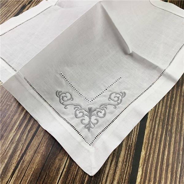 

table napkin set of 12 napkins white hemstitched linen color embroidered 18x18-inch