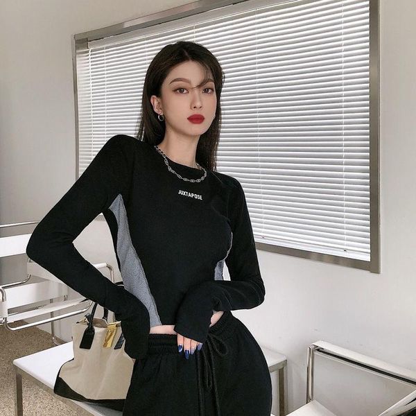 

women's t-shirt y2k autumn clothing 2021 slim long-sleeved round neck bottoming shirt design sense niche short top, White