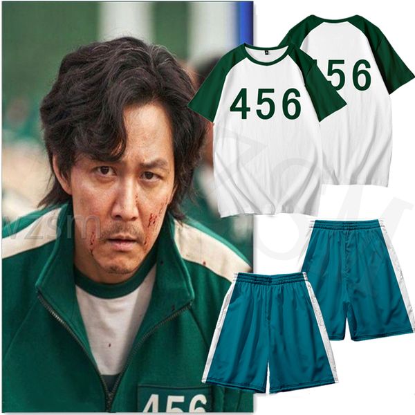 

korean teleplay squid game cosplay costume li zhengjae same t-shirt shorts 456 218 national tide short sleeve hallowmas, Black