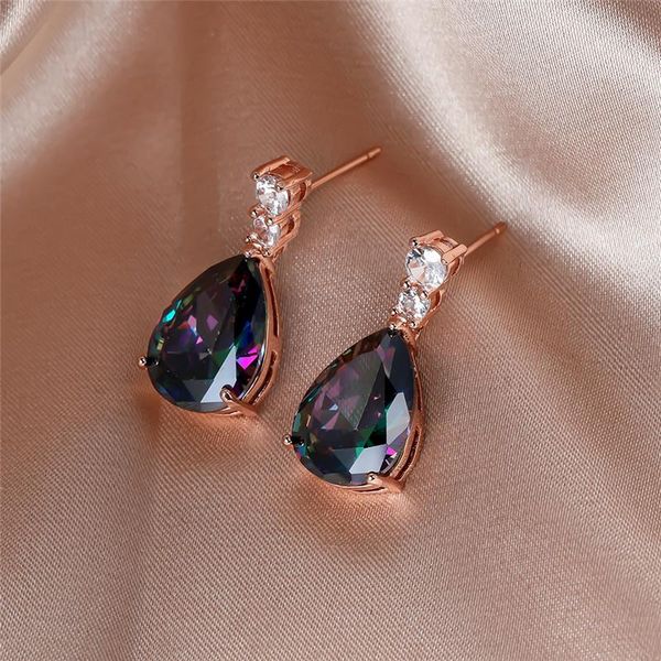 

cute water drop rainbow cz stone earrings for women vintage fashion multicolor crystal zircon gold/silver color dangle & chandelier