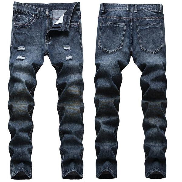 

men's jeans trendy brand blue ripped feet pants summer korean trend trousers 2021
