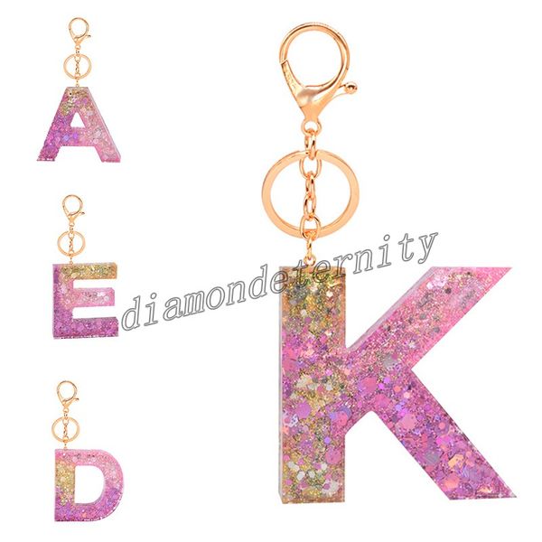 

pink glitter letter pendant keychain women men acrylic key chain a to z keyring holder luxury key ring charm bag accessories, Silver