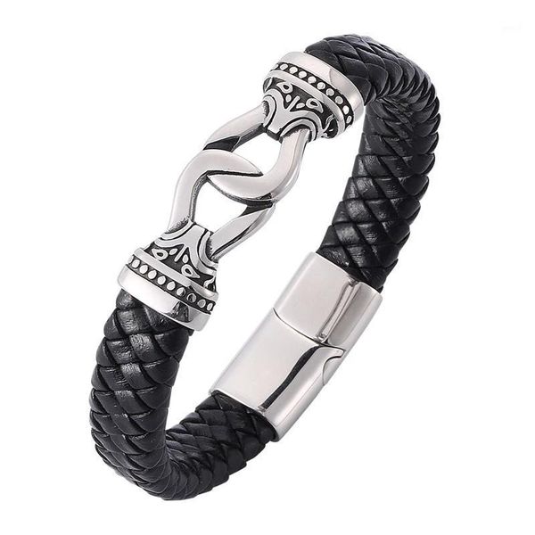 Bangle Drop Punk Bracciale da uomo in pelle con fibbia in acciaio inossidabile Braccialetti vintage Rock Mens Trendy Jewelry Cinturino da polso maschile