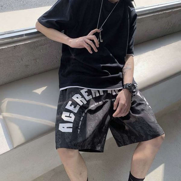 

beach shorts men's summer thin quarter pants trend high street loose straight sports casual, White;black