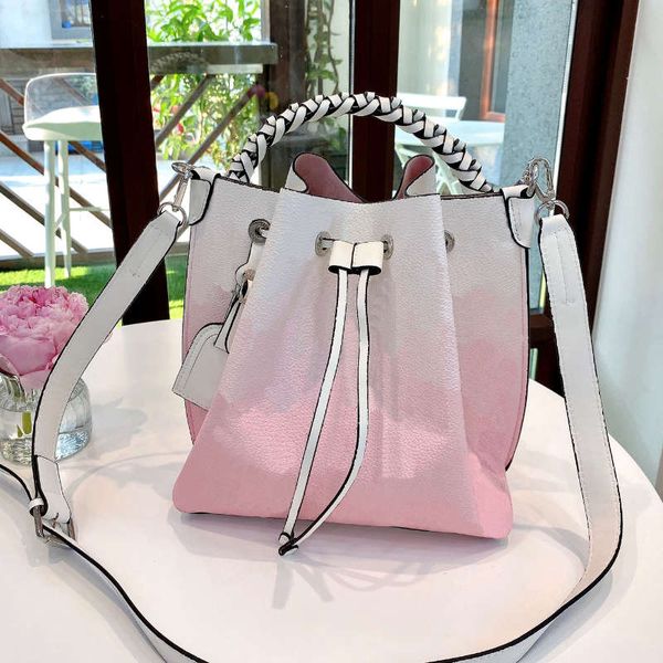 

women handbags 2021 small bucket gradient muti-colors letter printing crossbody bags string shoulder bags 7 colors