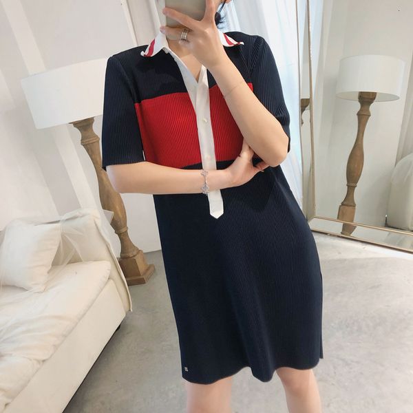 

dress contrast stitching pleated women short sleeve 4938, Black;gray