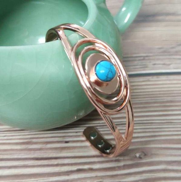 

three layers round center blue stone magnetic red copper bracelet women's open bracelet jewelry gift q0719, Black