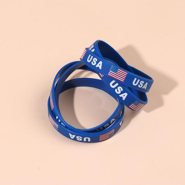 

wrist support 10 pcs flag printed country silicone wristband fashion sports bracelet hand ring for game football match(usa), Black;red