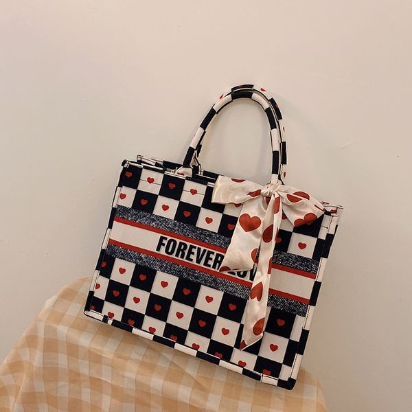 

handbag love lattice tote bag 2021 canvas printed large capacity single shoulder, Black;red