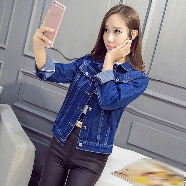 

women's jackets short denim jacket solid color long sleeve slim top, Black;brown