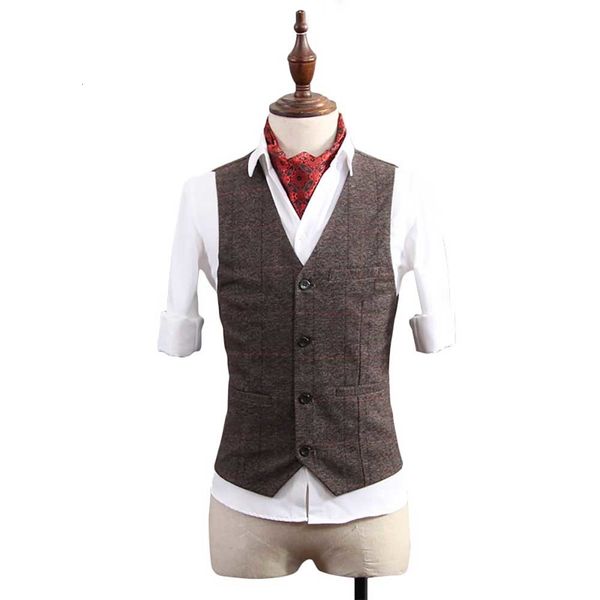 

jackets british gentleman plaid suit vest korean version slim fit men's leisure wedding office casual trend streetwear clothing, Black;brown