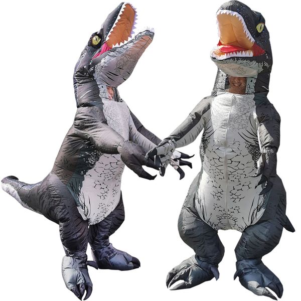 Mascote boneca traje adulto halloween inflável Raptor traje dinossauro t rex anime fantasia vestido de halloween traje para mulheres homens novos