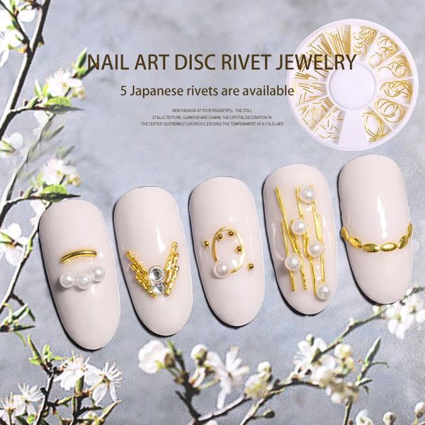 

nail art decorations 1 piece/12 grid turntable rivet gold and silver arc metal bar mix match diy manicure adornment accessories, Silver;gold
