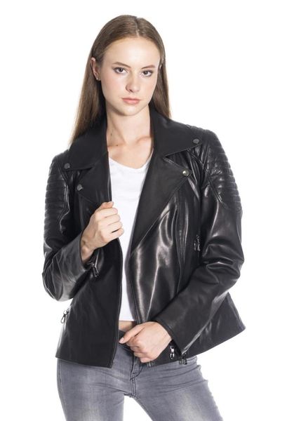 

women's leather & faux women jacket genuine real coat lambskin female black