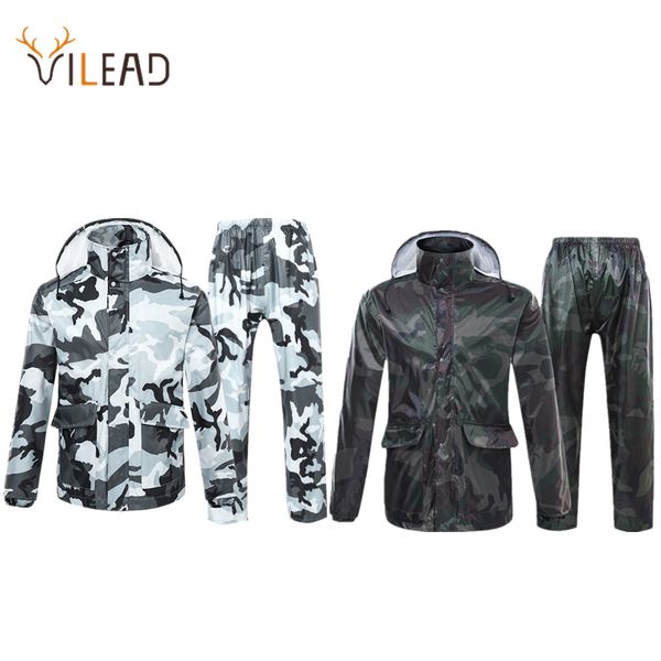 VILEAD Camouflage Impermeabile per adulti Impermeabile Pantaloni antipioggia per esterni Ciclismo Motocicletta Cappotto antipioggia Cappello trasparente Poncho Set antipioggia 210320