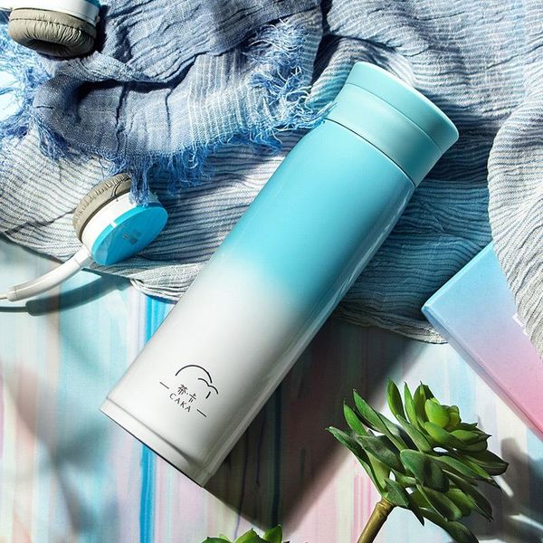 

water bottles vacuum flask for women men creative glass gift customized student gradient color stainless steel cup