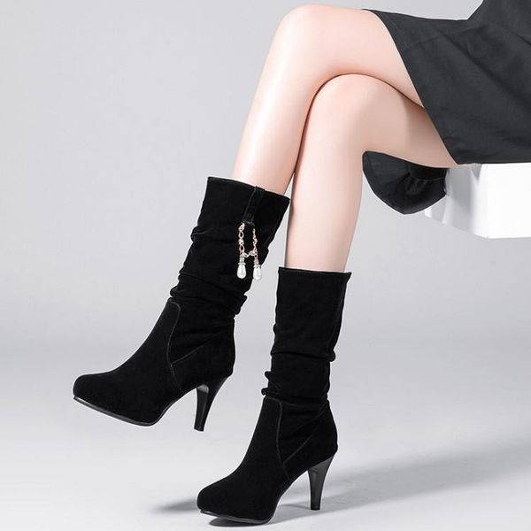 

boots big size -17 women woman winter shoes botas drape sleeve knit pendant, Black