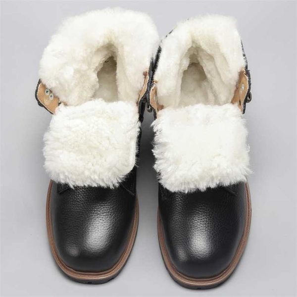 

36~48 natural wool winter boots natural genuine cow leather warmest men winter boots #ym1570 211216, Black