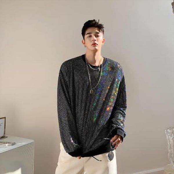 

women couple reflective sequins men t shirt pullover sweatshirt male nightclub stage show hoodie tees shirts lovers clothes, White;black