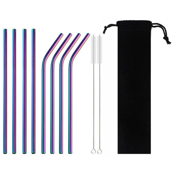 

drinking straws 18/10 stainless steel reusable gold straw set mteal coffee party bar with cleaner brush portable bag