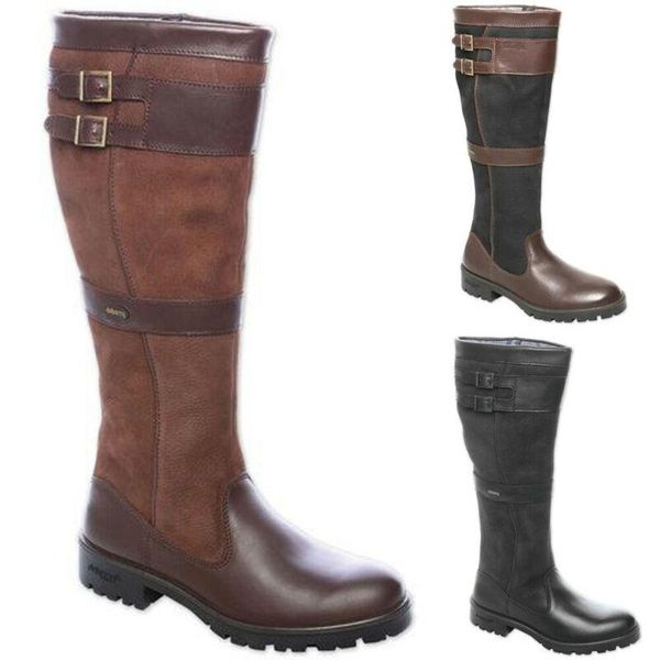 

boots womens knee high flat biker winter autumn warm casual shoes size uk, Black