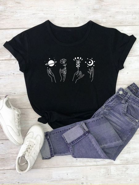 

plus floral and hand print tee q4oh#, Black