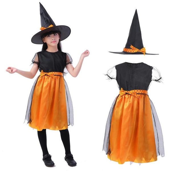 

casual dresses children's halloween cosplay dress with witch magic hat velvet cloak cape festival performance costumes mini clothes, Black;gray
