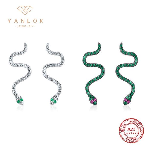 

stud yanlok authentic 925 sterling silver cute black snake animal earrings for women korean style fine jewelry moda bijoux, Golden;silver