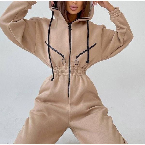 

women's two piece pants women casual basic hoodie sets zipper drawstring jacket outerwear and elastic pencil pant suit autumn winter tr, White