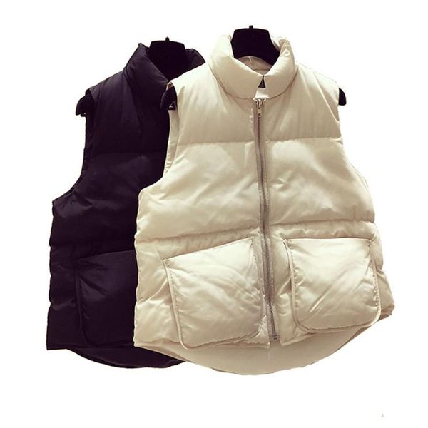 

women's vests down cotton vest female autumn harajuku fashion short loose stand collar student solid color waistcoat mz3115, Black;white