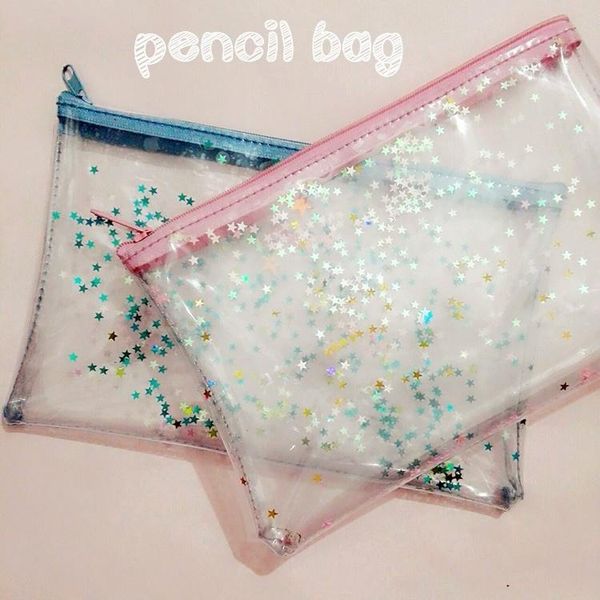 

girl pencil bag large capacity stationery box star sand transparent bags