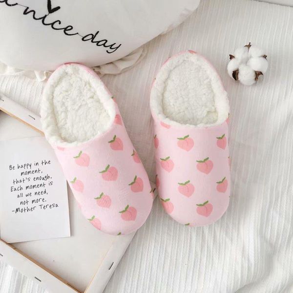 

pink peach series home slippers ladies print fashion fruit for girls, Black