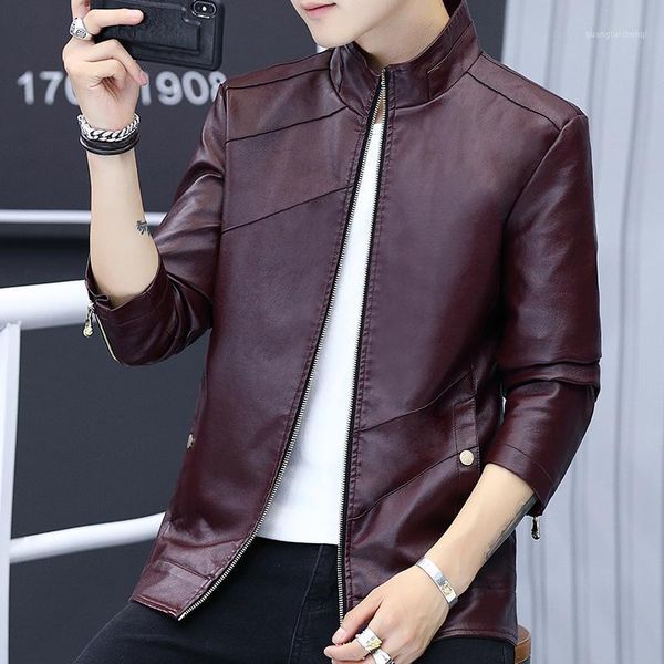 

men's fur & faux leather jacket warm clothing 2021 korean style slim trend thin top, Black