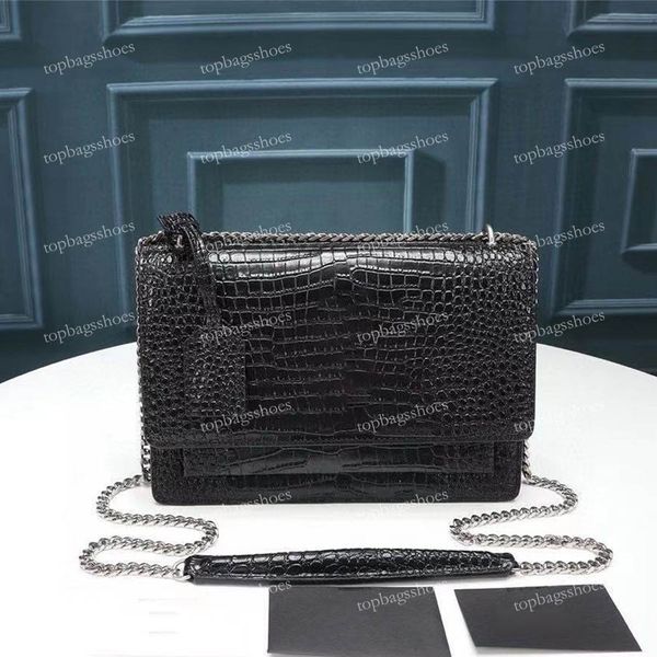 

designer chain bags genuine real leather handbag purse crocodile cowhide graceful luxury women soft black red brand fashion camera baguette